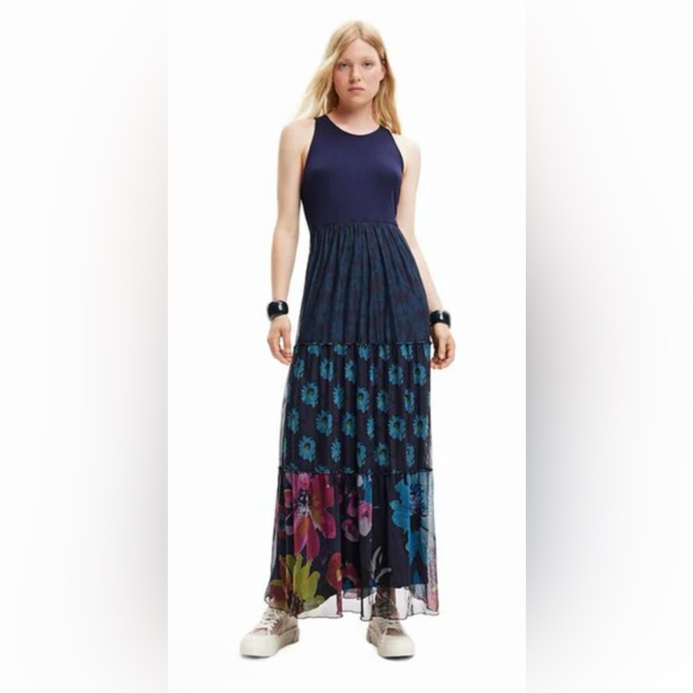 Desigual New with Tags Navy blue and Floral Maxi Dress